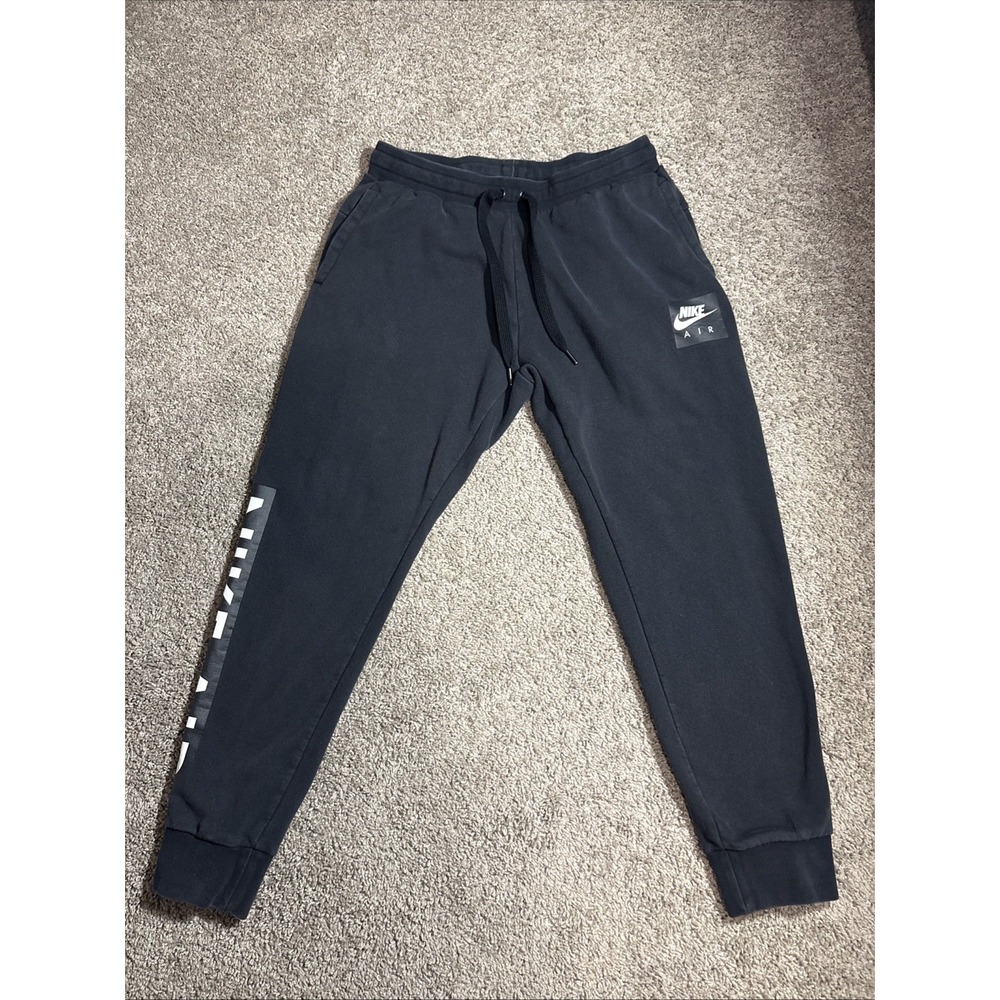 Nike Air Mens Fleece Joggers Black Sweatpants Size Large Drawstring Cuffs